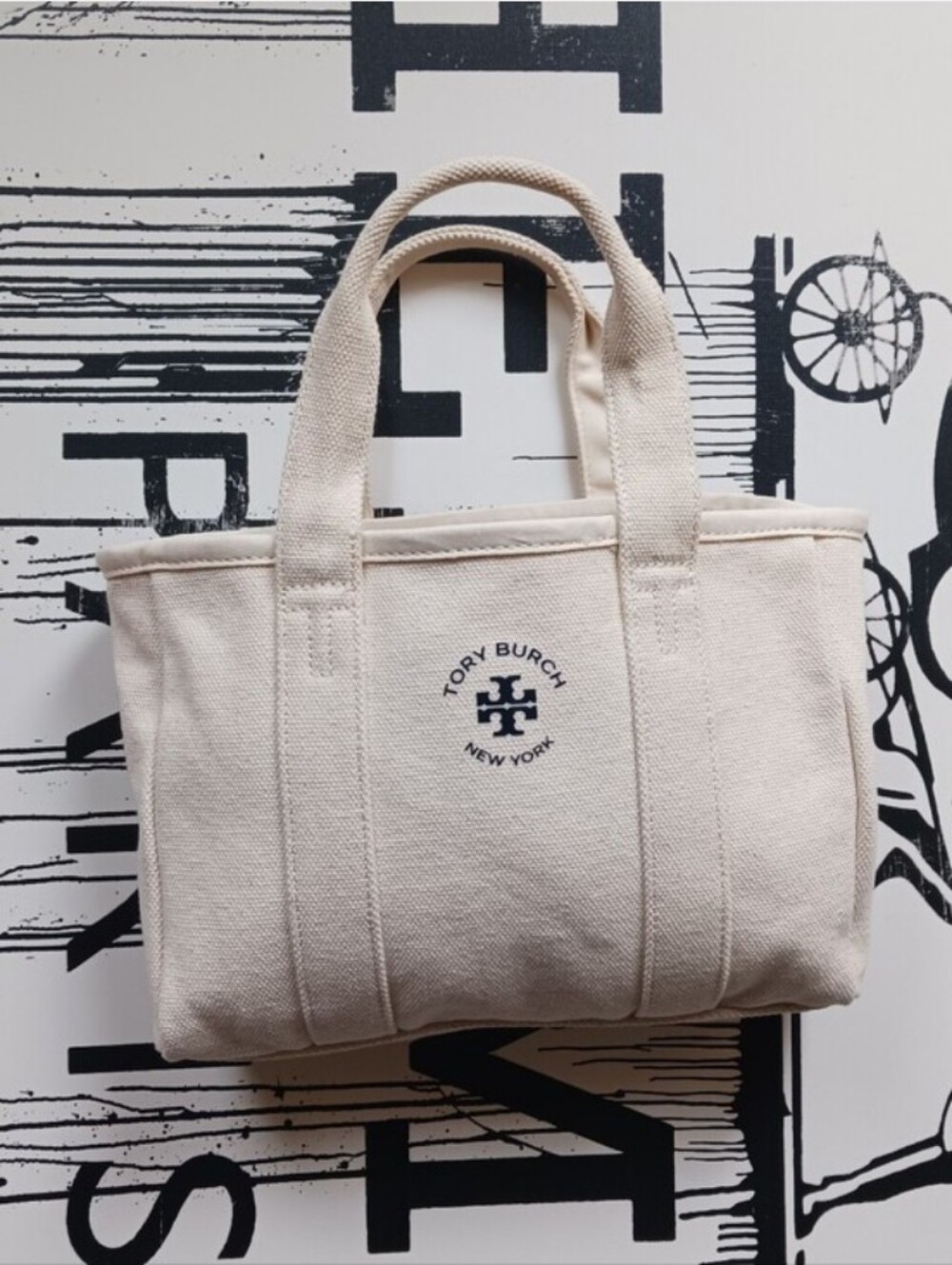 Tory Burch Natural Canvas Mini Tote with Logo